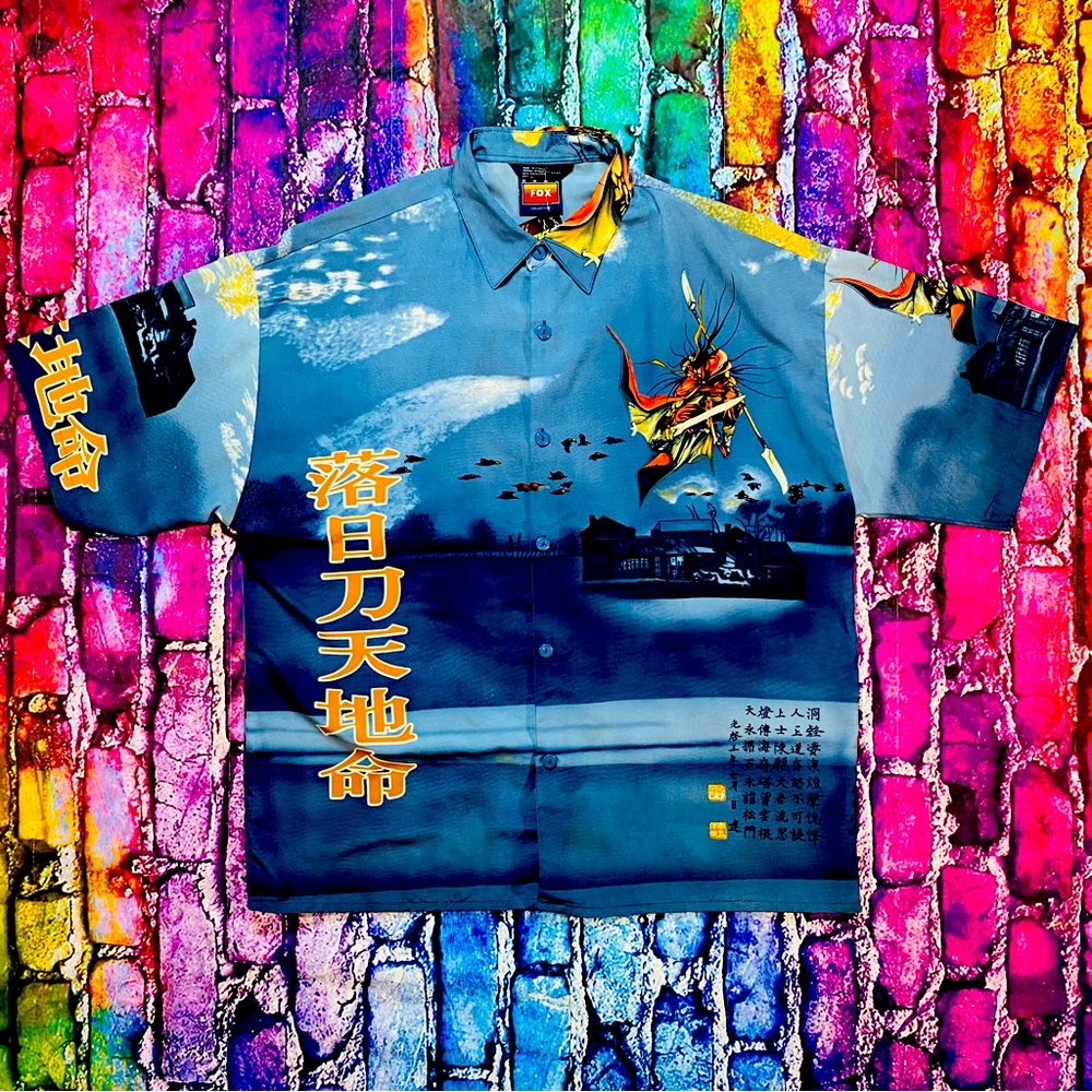 Bare Fox Collection Anime Mens Shirt size Large Asian Ninja Blue Martial Arts
